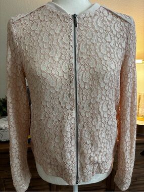 LC Lauren Conrad Pale Pink Lace Zip Bomber Jacket